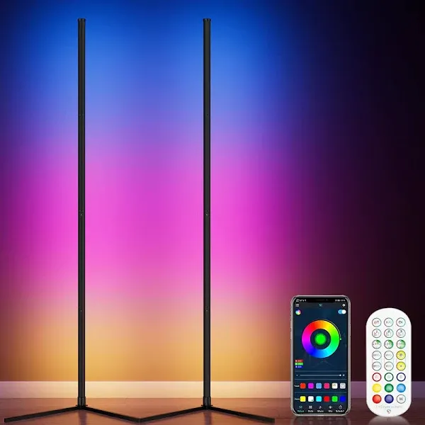 2PCS RGB Corner Floor Lamp 64.5&#034; RGB Color Changing Mood Light Bluetooth APP