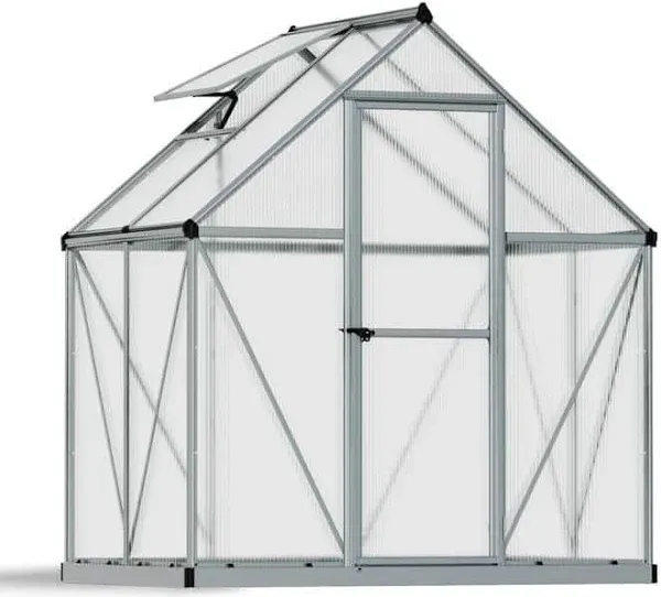 Palram Canopia Greenhouse Kit 6' x 4' Hobby Walk-In Polycarbonate twin-wall Heavy Duty Aluminum Frame Lockable Door and Vent Mythos (Gray)