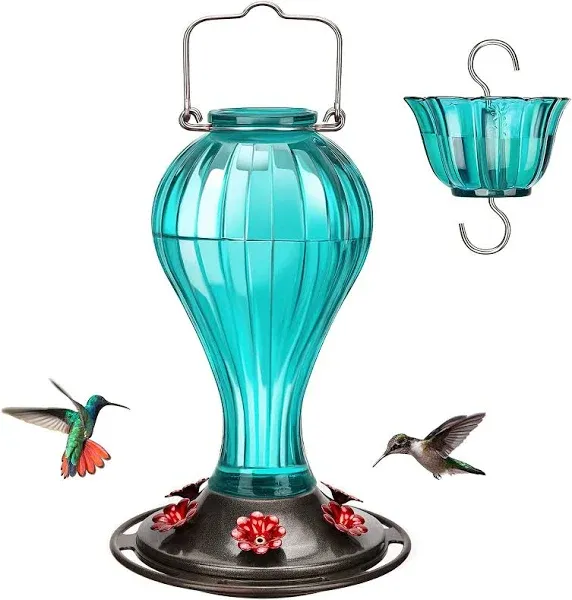 kingsyard glass hummingbird feeder, outdoor hanging, 24oz, 6 feeding ports.