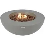 AMS Fireplace | Elementi | Round Natural Gas Fire Pit Table | Free Bio-Ethanol Tabletop Lantern | Canvas Cover, Lava Rocks, and Gas Key Valve Included | Fuel: Natural Gas, Lunar - Light Grey