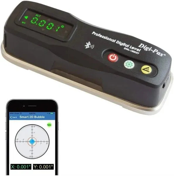 2-Axis Smart Master Precision Level DWL1500XY Bluetooth, 0.0002&#034;/Ft (0.02 Mm/M),