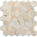 10-Sheet Hexagon Peel and Stick Backsplash Tile,12.2x11.3<wbr/>4 inches Beige Marbl...