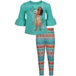 Disney Moana Little Girls Graphic T-Shirt and Leggings Outfit Set Paisley Blue 6-6X