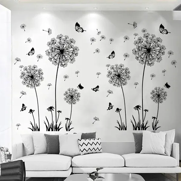 Transform Your Space with Black Dandelion &amp; Butterfly Wall Decals - 2 Piece Set