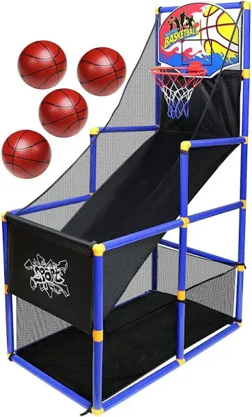 Kids&#039; Indoor Arcade Basketball Hoop Game Set with 4 Inflatable Balls