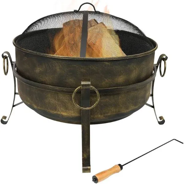 Sunnydaze 24 inch Steel Cauldron Fire Pit with Spark Screen