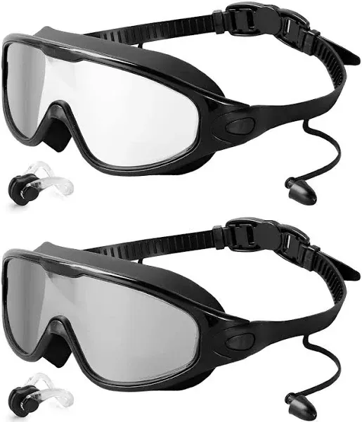 Swim Goggles 2 Pack, Wide View anti Fog&amp;Uv Swimming Goggles for Audlt, No Leakin