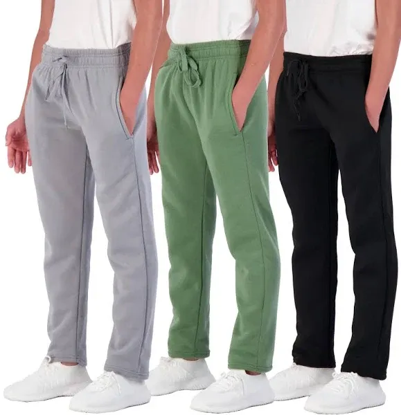 Real Essentials 3 Pack Boys' Tech Fleece Open Bottom Sweatpants with Pockets