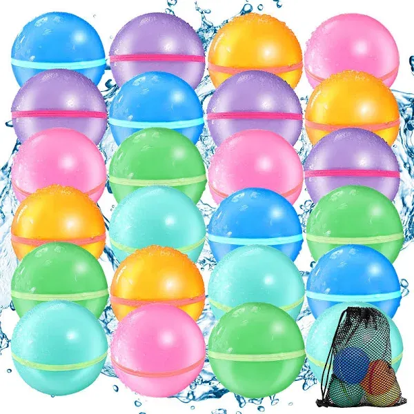 Rapean 24Pcs Refillable Water Balloons Magnetic Self Sealing Quick Fill Water Balloons