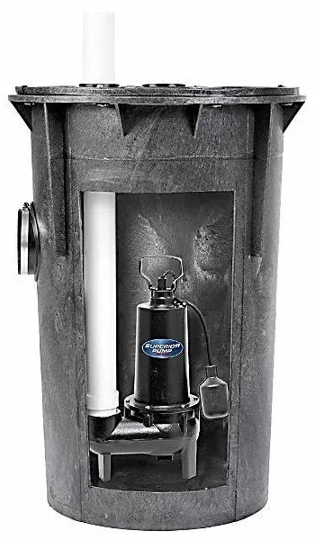 Superior Pump 93015 Cast Iron Tethered Float Switch Sewage Pump with Basin Kit