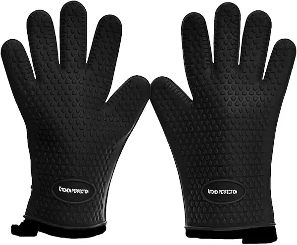 KITCHEN PERFECTION Silicone Smoker Oven Gloves -Extreme Heat Resistant BBQ Gloves -Handle Hot Food Right on Your Smoker Grill Fryer Pit|Waterproof Oven Mitts Grill Gloves |Superior Value Set+3 Bonuses