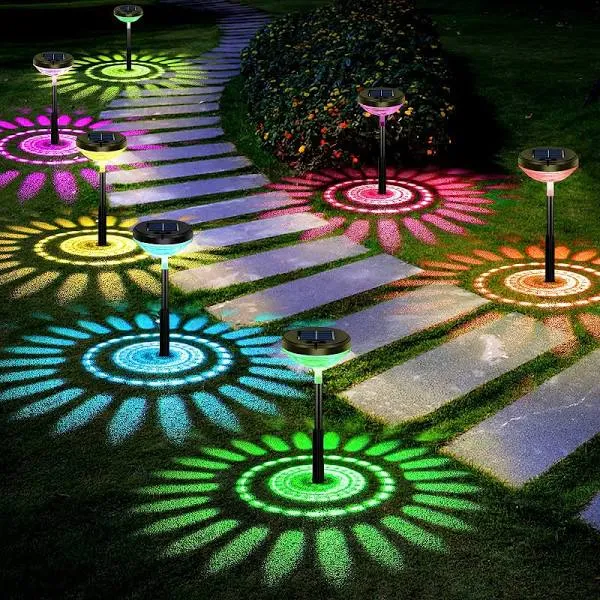 Bright Solar Pathway Lights 8 Pack,Color Changing+Warm White LED Solar Lights...