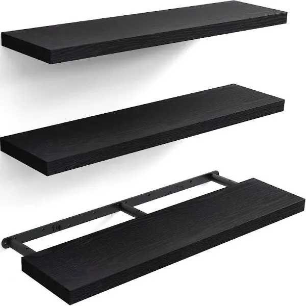 BAYKA Floating Shelves for Wall, 22.5 inches Wall Mounted Rustic Wood Shelves for Bathroom, Bedroom, Living Room, Floating Shelves for Books/Storage/Decor with 22lbs Capacity(Black,Set of 3)