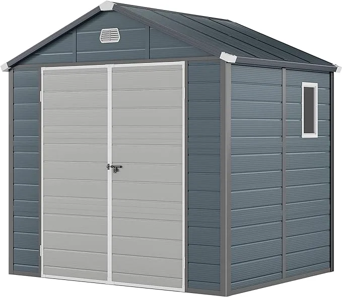 YITAHOME 7.87x6.2FT Outdoor Resin Storage Shed w/o Floor, All-Weather Plastic Shed with Lockable Doors, Window & Vents, Plastic Tool Shed for Backyard, Patio, Poolside, Lawn, Dark Gray