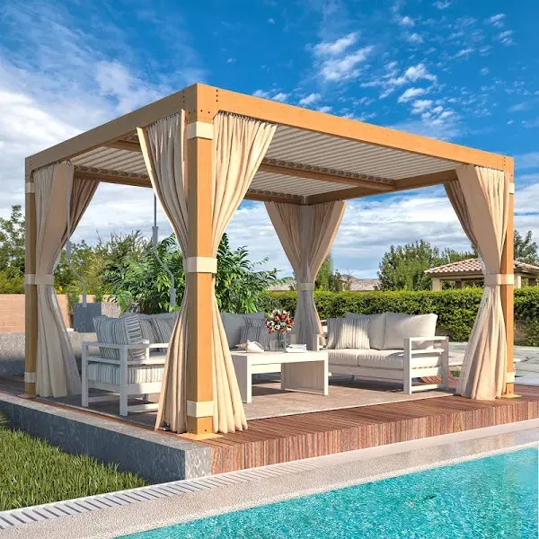 Outdoor Louvered Pergola with Adjustable Aluminum Rainproof Roof