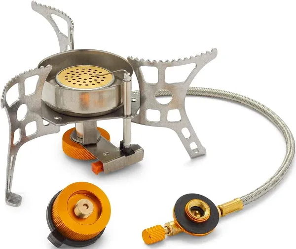 Backpacking Stove with Built-in Ignition System, Compatible with 3 Types of Camping Stove Fuel (propane and butane adapters included)