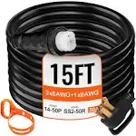 15ft 50 Amp Generator Extension Cord STW 6/3 + 8/1 Generator Cord VEVOR