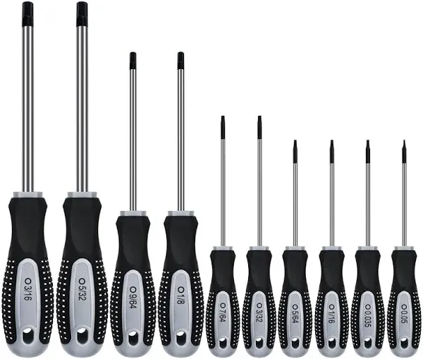 Hex Allen Wrench Screwdriver Set (10 Pack in Precision & Standard Metric Sizes 0.9mm 1.27mm 1.3mm 1.5mm 2.0mm 2.5mm 3.0mm, 4.0mm, 5.0mm, & 6mm) - Perfect for RC Cars, Quadcopters, & Helicopters