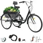 26 Inch Trike 7 Speed Adult Tricycle 3-Wheel Bike w/Basket for Picnic Black