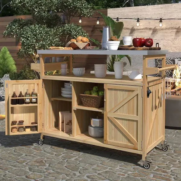 Farmhouse 50.25 in. Solid Wood Outdoor Kitchen Island Grill Cart