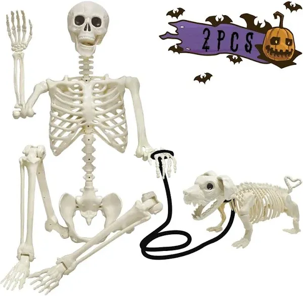 LUKBERA 5.4ft Life Size Posable Dog Skeleton Halloween Skeleton Decorations