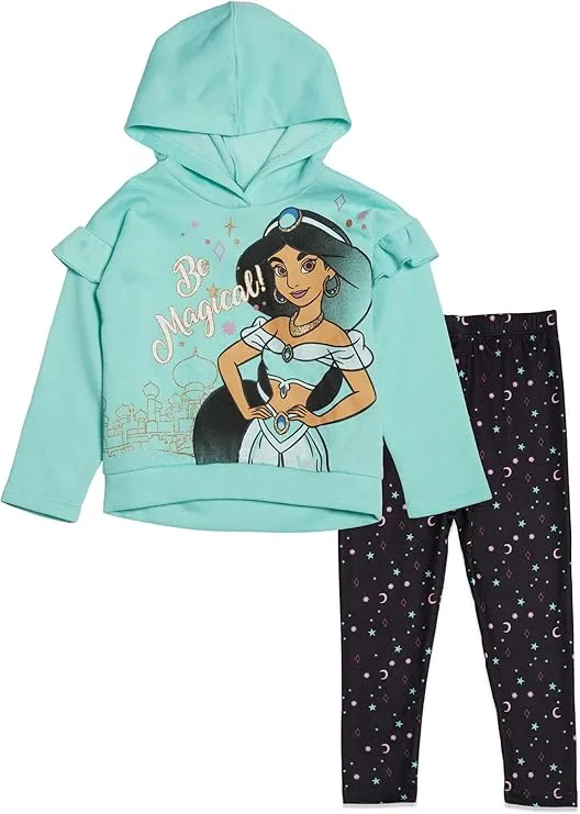 Disney Princess Mulan Rapunzel Jasmine Ariel Belle Cinderella Tiana Tinker Girls Pullover Hoodie Legging Toddler to Big Kid