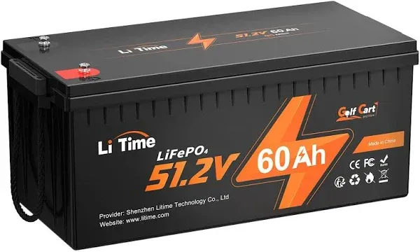 LiTime 48V 60Ah LiFePO4 Lithium Battery 120A BMS For Golf Cart Energy Saving