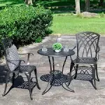 Nuu Garden 24 inch Cast Aluminum Bistro Table with Umbrella Hole and 2 Bistro Chairs, Size: Black