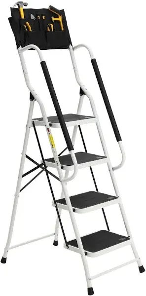 Best Choice Products 4-Step Portable Folding Anti-Slip Steel Safety Ladder with Handrails and Attachable Tool