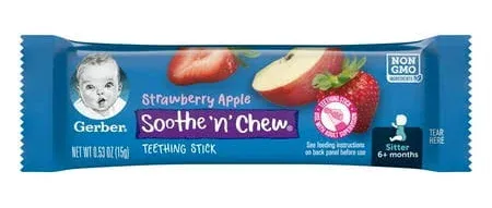 Gerber Soothe 'N' Chew Strawberry Apple Teething Sticks 6+ Months Snacks For Baby (3.2 oz)