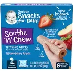 Gerber Soothe 'N' Chew Strawberry Apple Teething Sticks 6+ Months Snacks For Baby (3.2 oz)