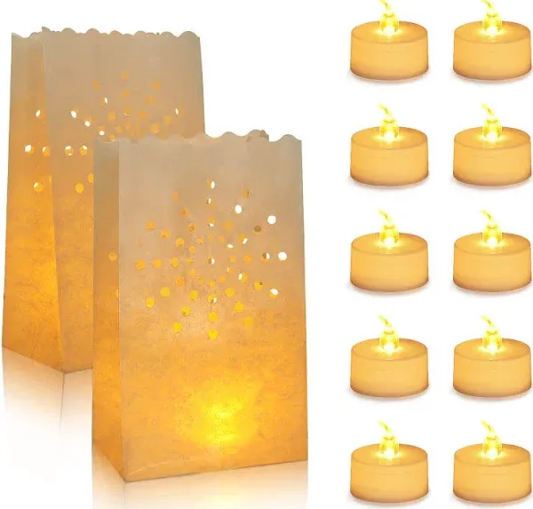 AceList 30 Set Luminaries Bag with Flameless Candles Tea Lights for Wedding Party Decoration