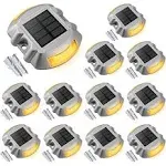 VOLISUN Solar Deck Lights Driveway Dock Lights, 12-Pack LED IP67 Waterproof Outdoor Warning Step Lights for Driveway Sidewalk Garden Pathway Yard 21013ZM