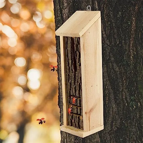 Uncle Dunkels Rustic Ladybug House, Handmade Backyard Insect Hotel and Shelter