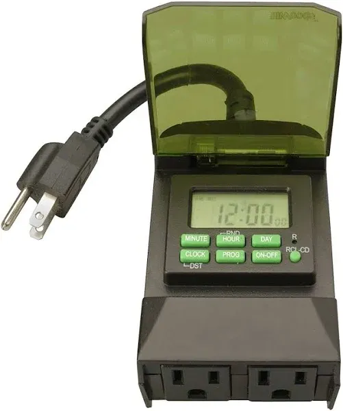 15-amp 7-day Outdoor Plug-in Dual-outlet Digital Timer, Black |