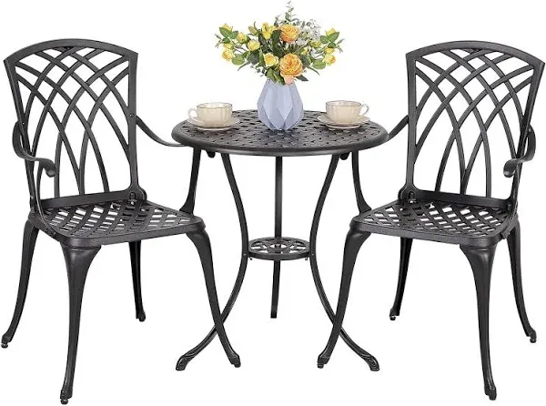 Nuu Garden 3 Piece Cast Aluminum Patio Bistro Set