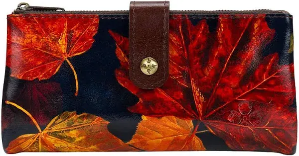 Patricia Nash Leather Meadow Wristlet Wallet, 7.75" L x 1" W x 3.75" H inches, 17 Interior Pockets, Maple Leaves Exterior