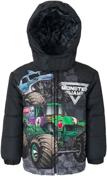 Monster Jam Toddler Boys Zip Up Puffer Jacket to Grave Digger El Toro Loco Megalodon