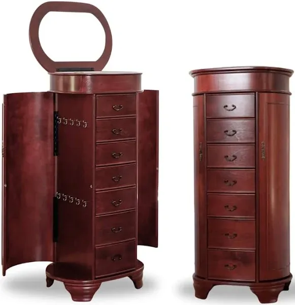  - Delilah Oval Jewelry Armoire - 7 Drawers Necklace Hooks Divided Cherry