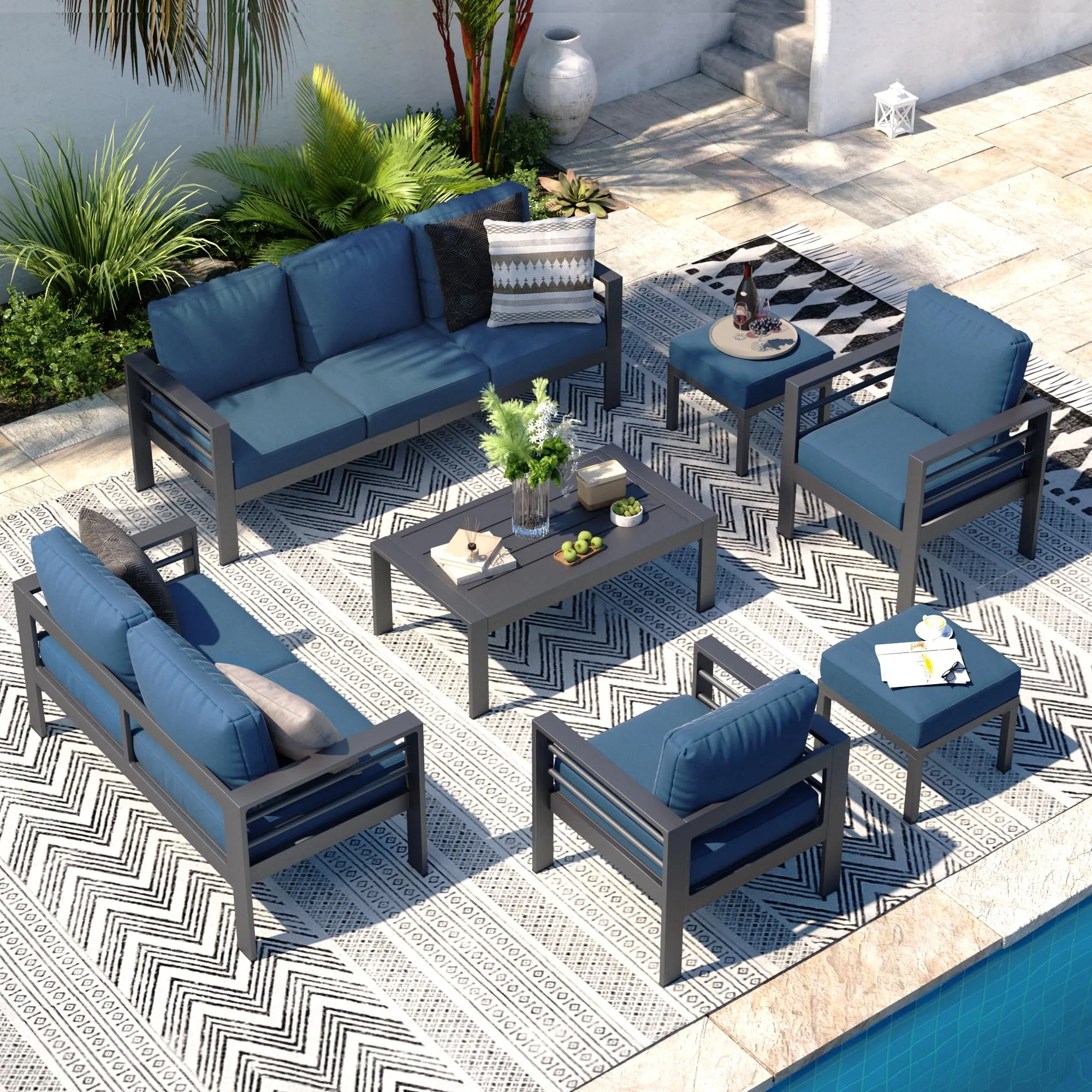 Aluminum Patio Furniture Set 7 Pieces Outdoor Conversation Sets with Table  | eBay