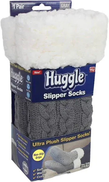 Huggle Slipper Socks Ultra Plush Premium Fleece 1 Pair. Gray- One Size Fits All 