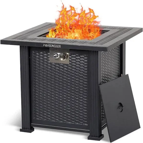 28 Inch Gas Fire Pit Outdoor Firepit Table, 50000BTU Rectangle Propane Fire Table with Cover & Rain Cover for Outside Garden Backyard Deck Patio, CSA Certification, Gray