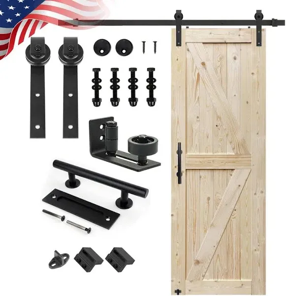 SMARTSTANDARD 30in x 84in Sliding Barn Door with 5ft Barn Door Hardware Kit &amp; to