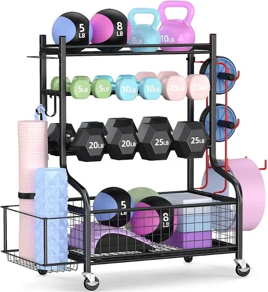 PLKOW Weight Rack for Dumbbells Kettlebells Yoga Mat and Balls