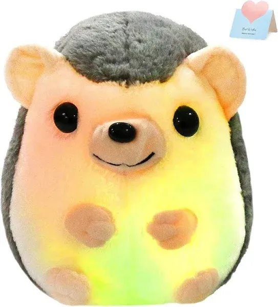 Bstaofy LED Hedgehog Stuffed Animal Glow Small Plush Toy Light Up Nightlight Bedtime Gift for Toddlers Kids On Birthday