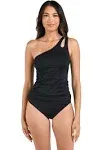 La Blanca Island Goddess One Shoulder Keyhole Tankini Top - Black 4