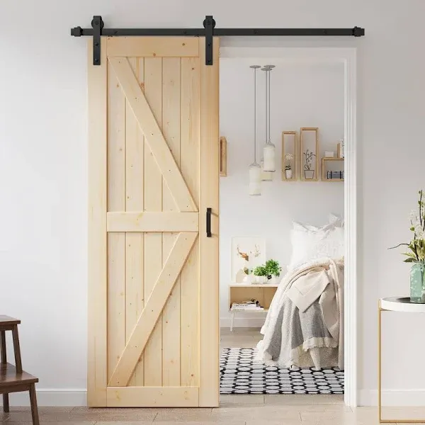 SMARTSTANDARD 30in x 84in Sliding Barn Door with 5ft Barn Door Hardware Kit & Handle, Pre-Drilled Ready to Assemble, DIY Unfinished Solid Spruce