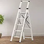 s Lightweight Aluminum Ladder for 10 Feet High Ceiling, Folding 5 Step White