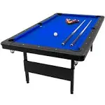 GoSports Mid-Size 7ft x 3.9ft Billiards Game Table - Foldable Design, Includes Full Set of Pool Balls, 2 Cue Sticks, Chalk, and Felt Brush, Blue