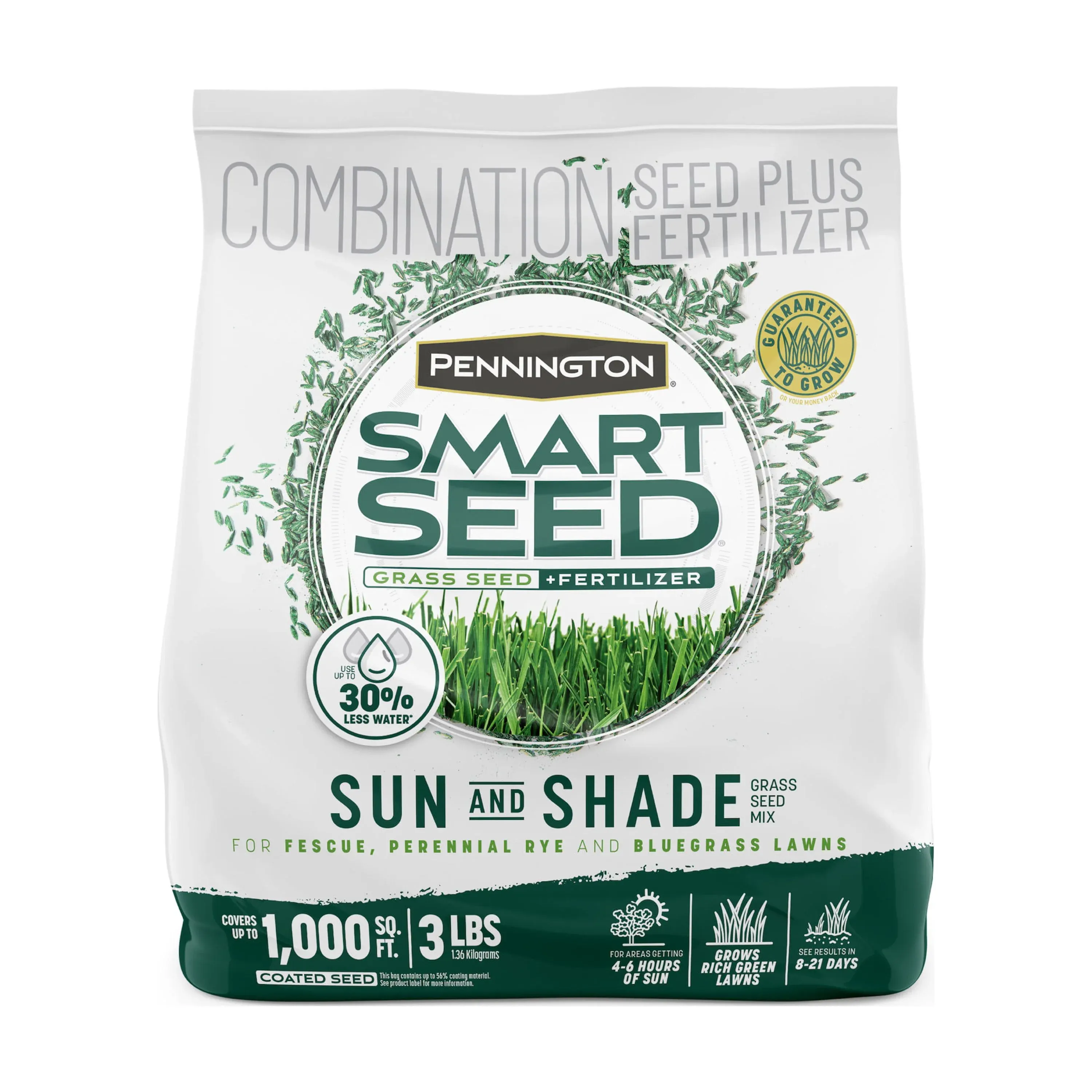 Pennington Smart Seed Sun & Shade Northern Lawn Grass Seed Mix, for Sun to Partial Shade, 3 lb.